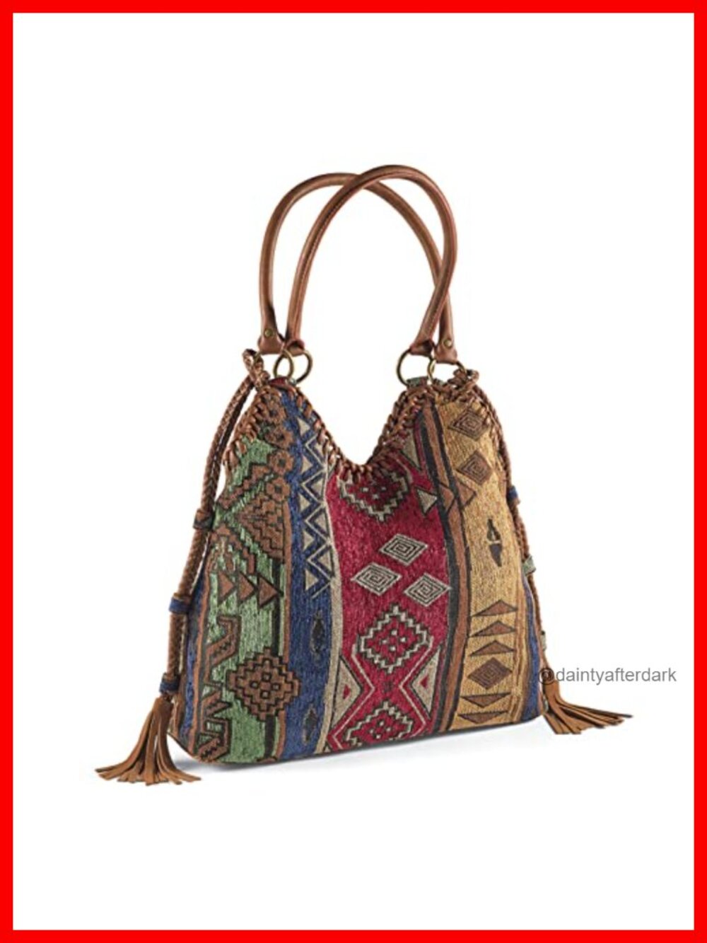 Tapestry Hobo Shoulder Bag Southwestern Faux Leather Trim Tassel Purse